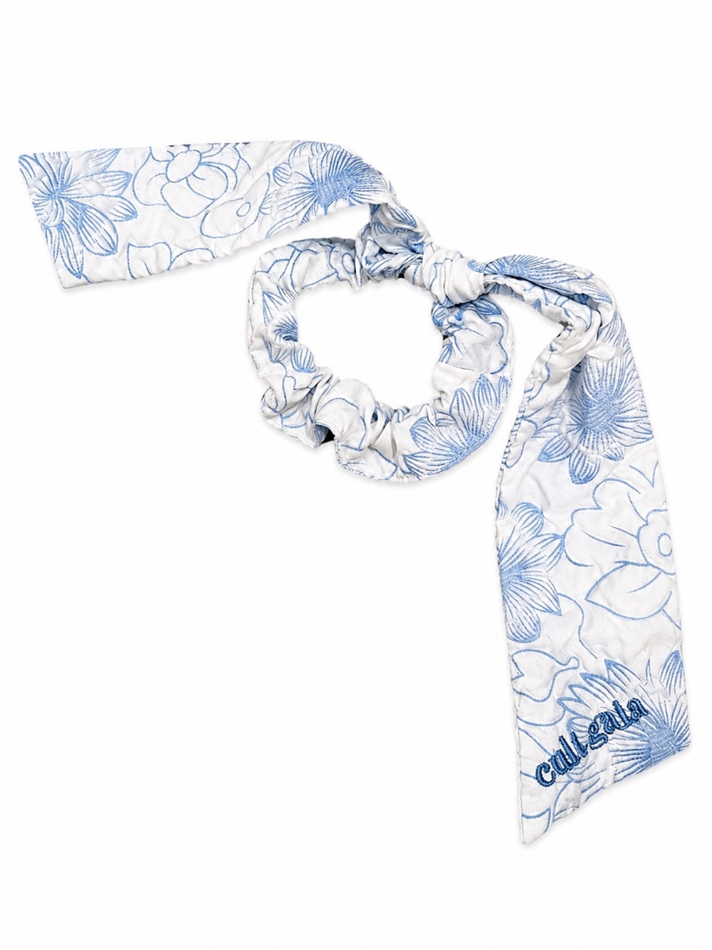 cult gaia White and Blue Floral Scarf Scrunchie
